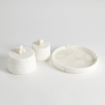 Studio A Alabaster Tapered Round Box w/Rock Finial - White - Lg