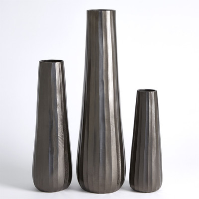 Studio A Chased Round Vase - Black Nickel - Med