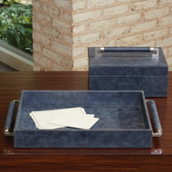 Global Views Double Handle Serving Tray - Blue Wash
