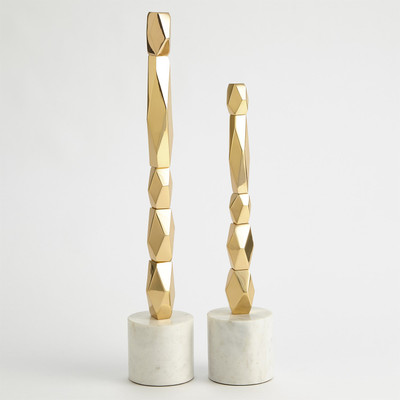 Global Views Facet Block Sculpture - Brass - Short