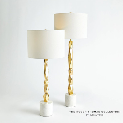 Global Views Facet Block Table Lamp - Brass - Tall