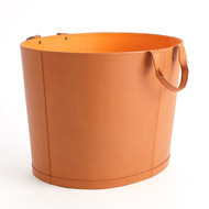 Global Views Oversized Oval Leather Basket - Orange