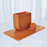Global Views Radius Edge Leather Wastebasket - Orange