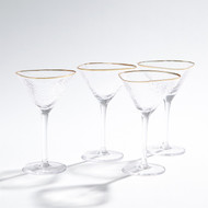 Global Views S/4 Hammered Martini Glasses Clear with Gold Rim