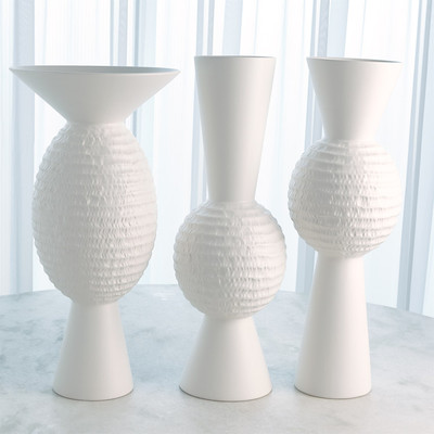 Global Views Wide Chiseled Orb Vase - Matte White