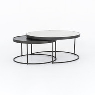 Four Hands Evelyn Round Nesting Coffee Table - Gunmetal - Polished White Marble
