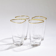 S/4 Hammered High Ball Glasses - Clear W/Gold Rim