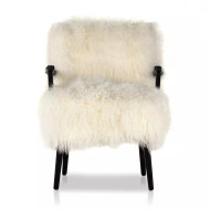 Four Hands Ashland Armchair - Drifted Matte Black - Mongolia Cream Fur