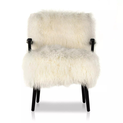 Four Hands Ashland Armchair - Drifted Matte Black - Mongolia Cream Fur