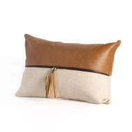 Four Hands Leather & Linen Pillow - Butterscotch - 16X24"