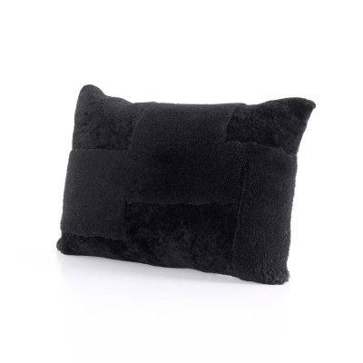 Four Hands Patchwork Shearling Lumbar Pillow - Ebony - Cover + Insert