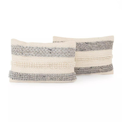 Four Hands Textured Stripe Pillow, Set Of 2 - 16X24" - Grey & White