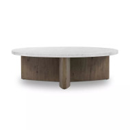 Four Hands Toli Coffee Table - Rustic Grey Veneer - Italian White Marble