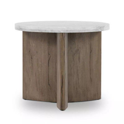 Four Hands Toli End Table - Rustic Grey Veneer - Italian White Marble