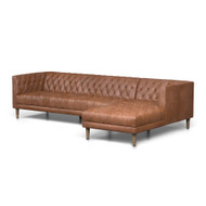 Four Hands Williams 2 - Pc Sectional- Natural Washed Chocolate - Right Arm Facing