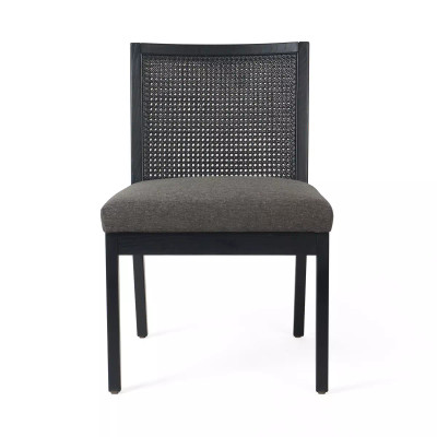 Four Hands Antonia Cane Armless Dining Chair - Brushed Ebony - Savile Charcoal
