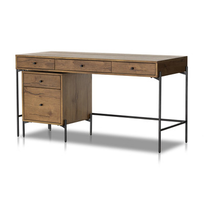 Four Hands Eaton Desk W/ Filing Cabinet - Amber Oak Resin