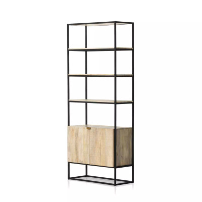 Four Hands Kelby Bookcase - Light Wash Carved Mango