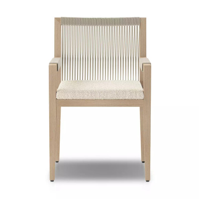 Four Hands Sherwood Outdoor Dining Armchair, Washed Brown - Fiqa Boucle Cream