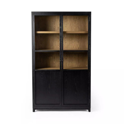 Four Hands Millie Panel and Glass Door Cabinet - Drifted Matte Black