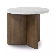 Four Hands Toli End Table - Rustic Fawn Veneer - Italian White Marble