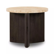 Four Hands Toli End Table - Smoked Black - Travertine