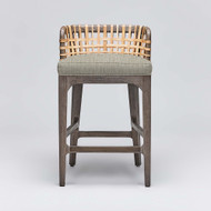 Interlude Home Palms Counter Stool - Grey Ceruse/ Straw