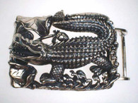 Large Sterling Silver Alligator Belt Buckle