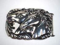 Large Sterling Silver Double Horse Head Belt Buckle