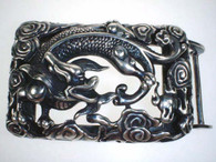Large Sterling Silver Chinese Dragon Belt Buckle