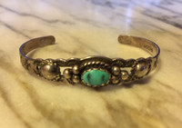 1940's FRED HARVEY NAVAJO TURQUOISE STERLING SILVER EXTRA SMALL SIZE BRACELET 5 1/2"