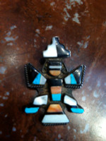 OLD VINTAGE 1940's ZUNI INLAY KNIFEWING PIN BROOCH, SIGNED, ARIZONA ESTATE