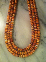 FASHION JEWELRY RARE ORANGE SPINY OYSTER SHELL THREE STRAND NECKLACE
