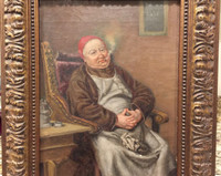 FRAMED 18"H X 15"W GERMAN ORIGINAL OIL PAINTING DEPICTING GENTLEMAN SMOKING CIRCA 1890'S