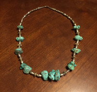 NAVAJO PAWN NATURAL 13 BLUE GREEN TURQUOISE NUGGET NECKLACE SILVER BEADS