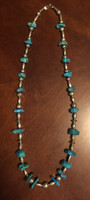 NAVAJO PAWN NATURAL 22 BLUE GEM TURQUOISE NUGGET NECKLACE SILVER BEADS