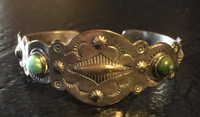 1940's NAVAJO SILVER GREEN TURQUOISE STAMPED BRACELET FRED HARVEY ERA 1