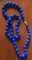Estate Authentic 10 mm Lapis Beaded Knotted Necklace 14K Fishhook Clasp 24"L 