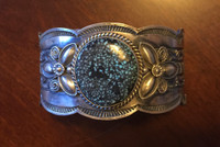 BRACELET NAVAJO STERLING SILVER 1" ROUND STONE ROYAL WEBB TURQUOISE NEW LANDERS TURQUOISE KINGMAN TURQUOISE MARY ANN SPENCER  SIZE 7