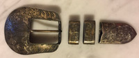 RANGER STYLE BELT BUCKLE DETAILED CARVED ELABORATE DESIGNS ETCHED FLORAL SHELL STERLING SILVER SIGNED NRH DATED 9/03  