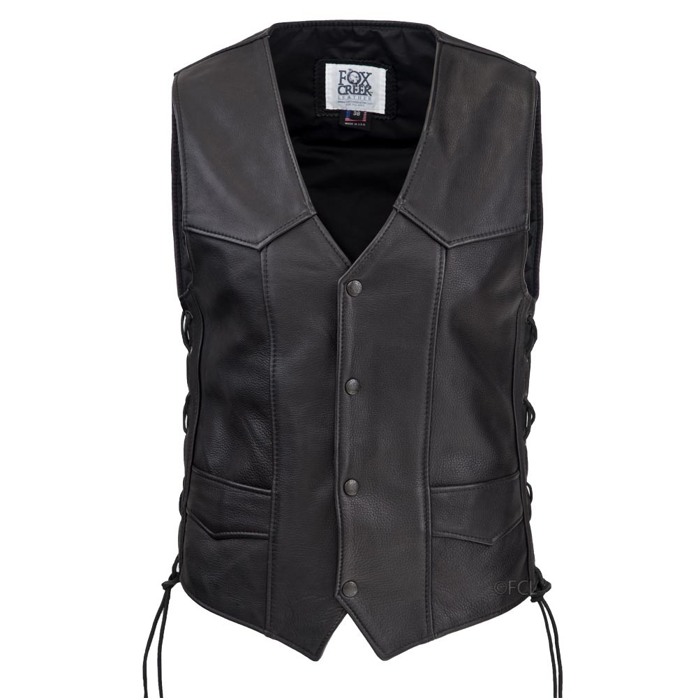 Men's Laced Classic Motorcycle Vest - Fox Creek Leather
