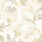 Contemporary Christel Natalia Floral Scroll Wallpaper in Taupe and Yellow CHR11624
