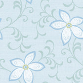 Contemporary Christel Khloe Girly Floral Scroll Wallpaper in Blue and White CHR11635