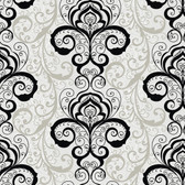 Contemporary Christel Vanessa Henna Brocade Wallpaper in Black and White CHR11642