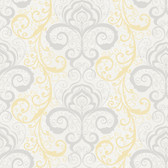 Contemporary Christel Vanessa Henna Brocade Wallpaper in Grey and Yellow CHR11643