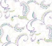 Contemporary Christel Riley Paisley Scroll Wallpaper in Ocean Blue and Lilac CHR11697