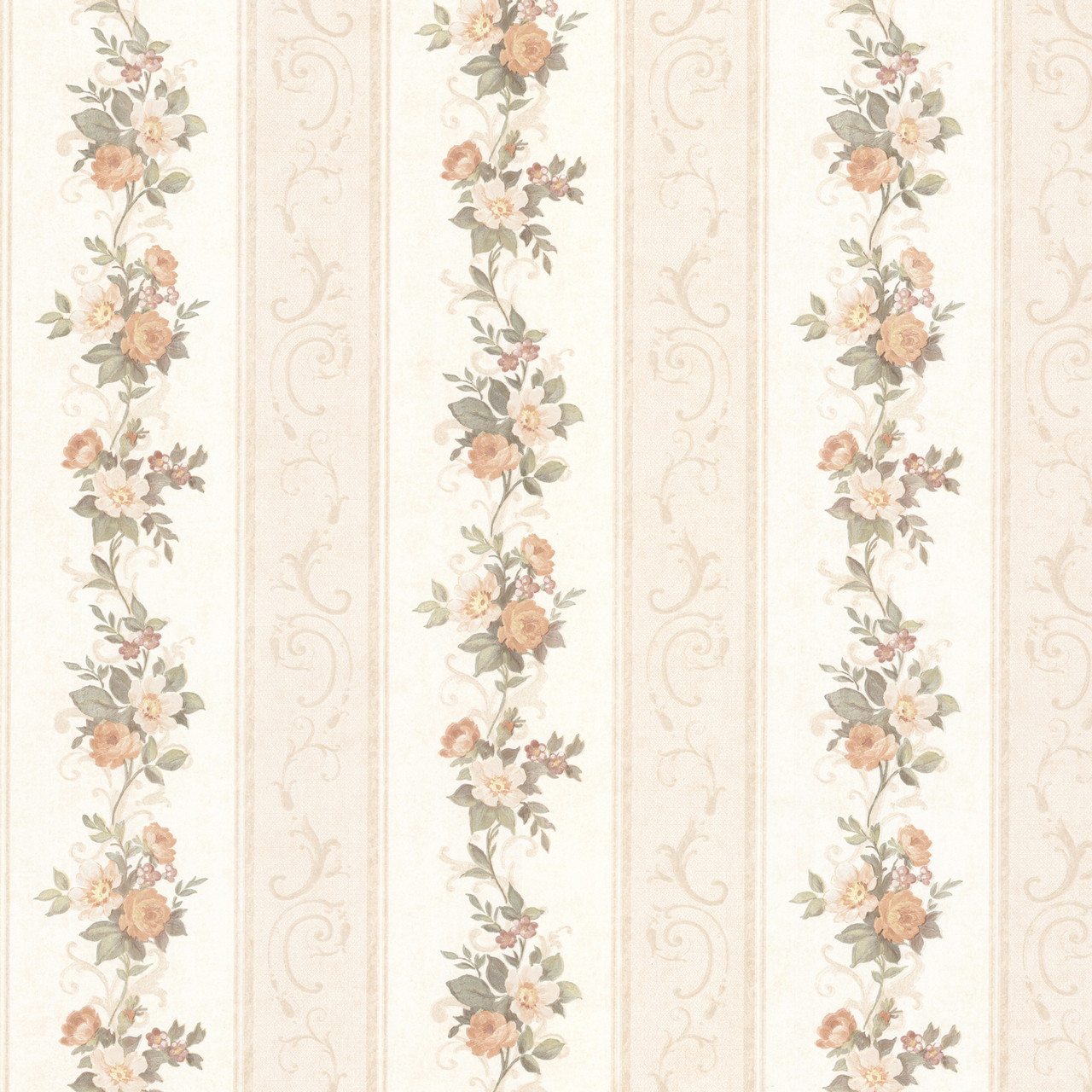 992-68304-Lorelai Peach Floral Stripe wallpaper 