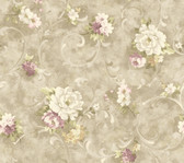 Handpainted III Painterly Bouquet Lilac-Green-Ivory-Gray-Mauve Wallpaper HP0300