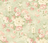 Handpainted III Painterly Bouquet Coral-Salmon-Green-Fern-White Wallpaper HP0301