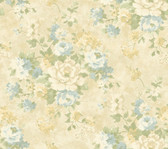 Handpainted III Painterly Bouquet Sapphire-Beige-Tan-Green Wallpaper HP0303